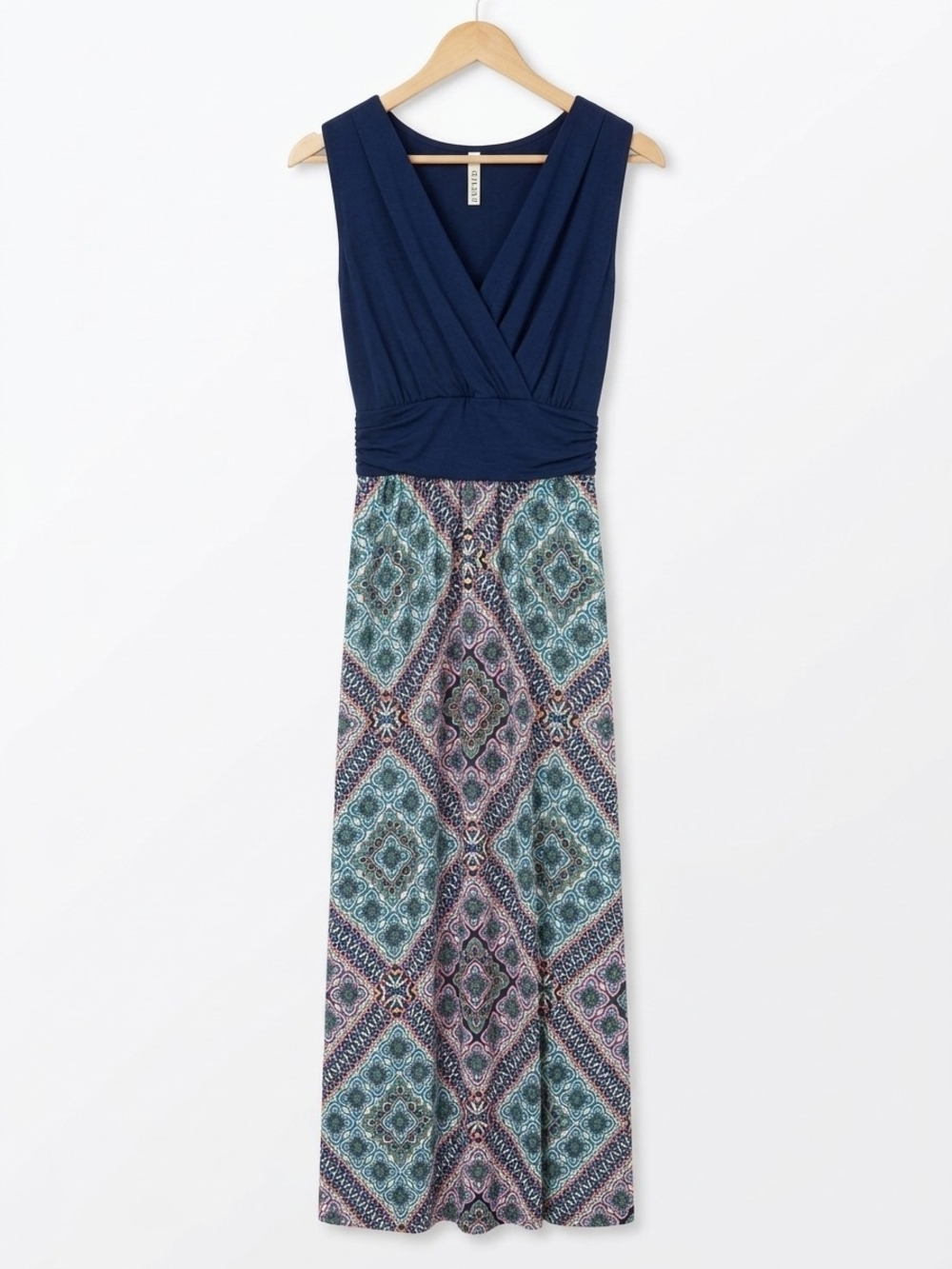 Gilli Navy & Teal Patterned Sleeveless Maxi Dress